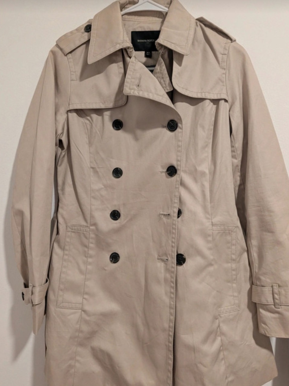Banana Republic Beige Double-Breasted Trench Coat with Epaulets
